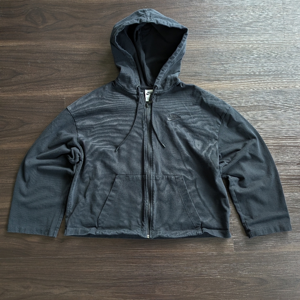Nike Premium Tonal Full Zip Hoodie Black Oversized Loose Fit Large